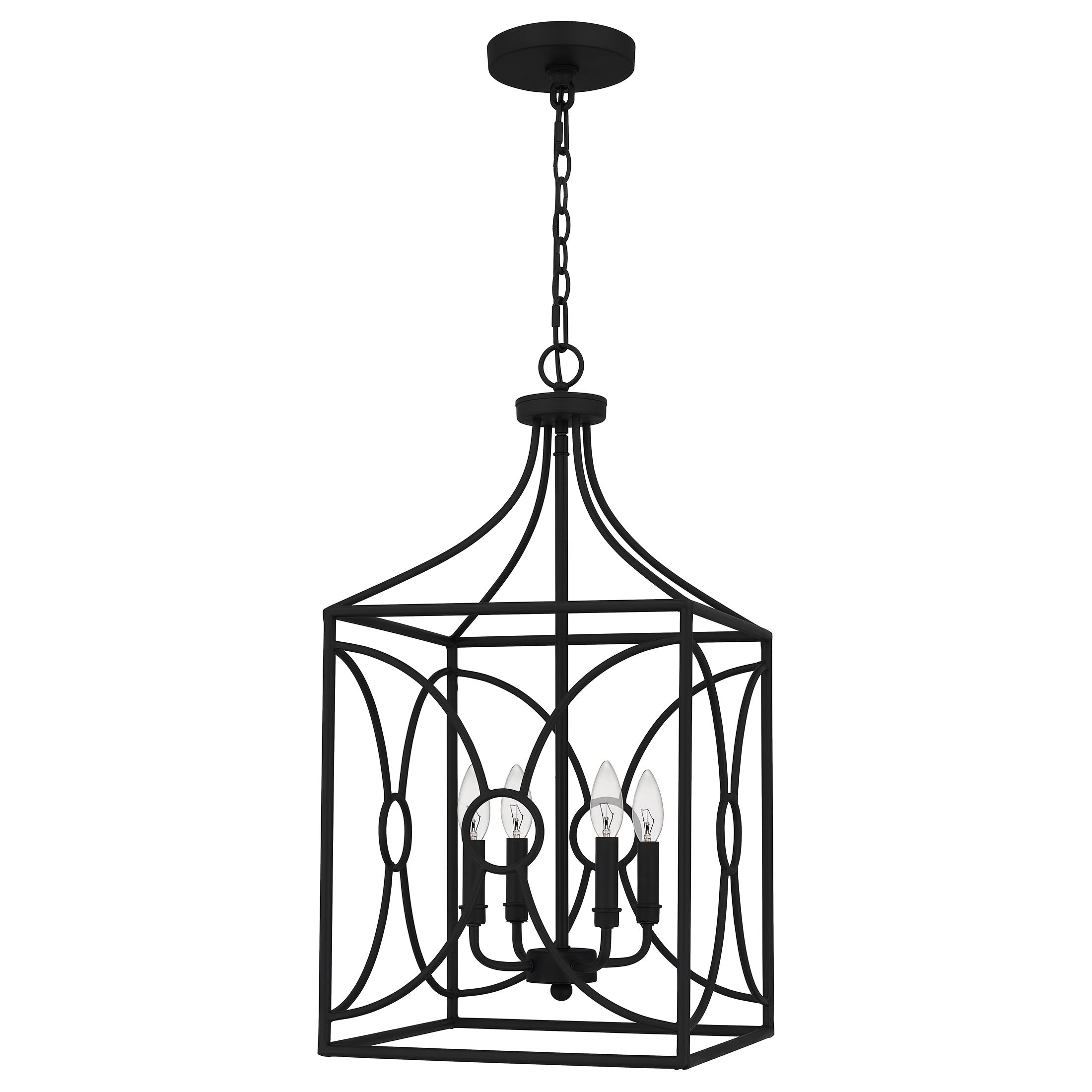 Quoizel Grenelle 4 Light Matte Black Traditional Lantern Pendant Light In  The Pendant Lighting Department At Lowes With Regard To Black With White Lantern Chandeliers (View 9 of 15)