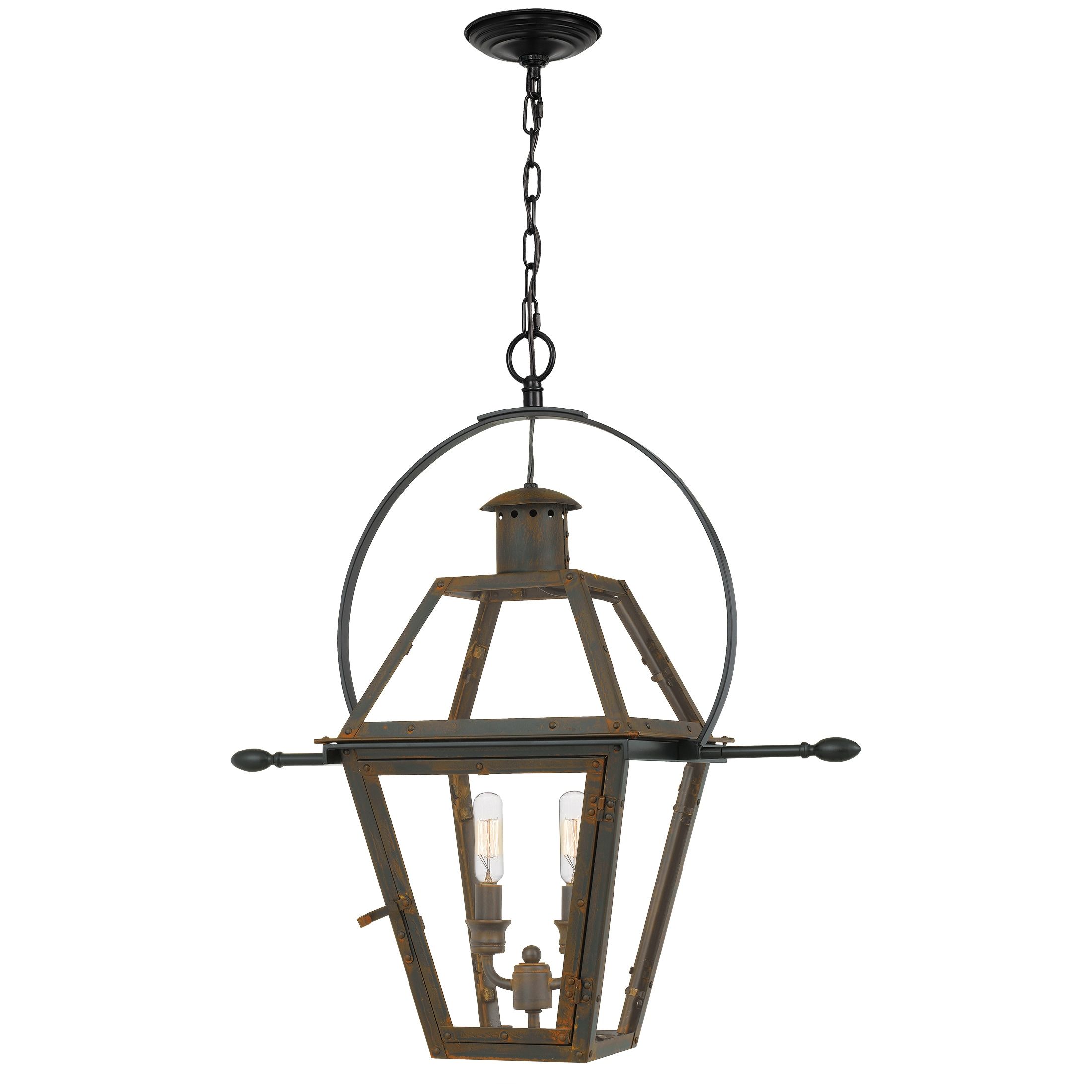 Quoizel Rue De Royal 2 Light Industrial Bronze Traditional Clear Glass Lantern  Pendant Light In The Pendant Lighting Department At Lowes Pertaining To Two Light Lantern Chandeliers (View 7 of 15)