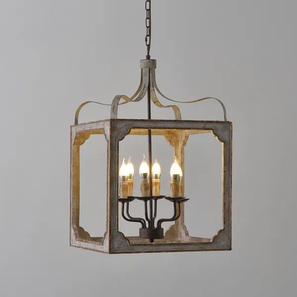 Rustic 6 Light Square Lantern Chandelier Metal And Wood In Antique Grey &  Antique Gold Homary Regarding Gray Wash Lantern Chandeliers (Photo 8 of 15)