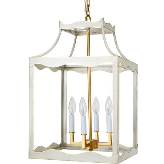 Scalloped Lantern Chandelier Tole Pagoda Girls Room – Etsy Within Brass Wrapped Lantern Chandeliers (View 6 of 15)