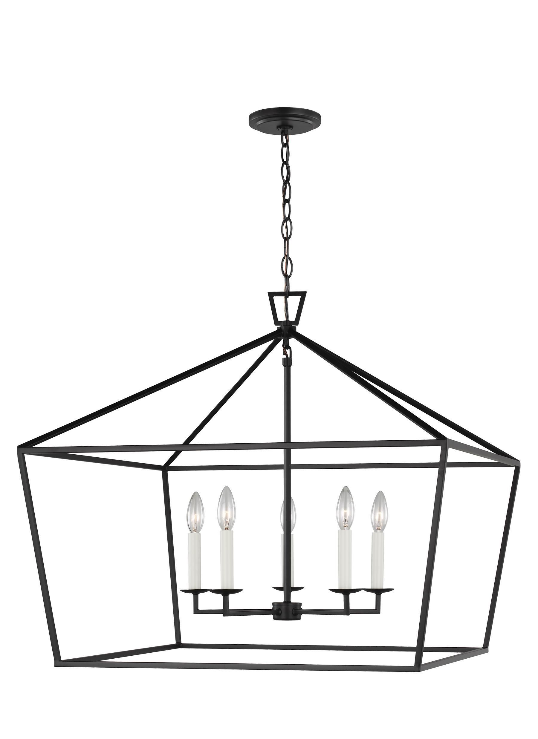 Sea Gull Collection Dianna Five Light Wide Lantern – Midnight Black / Not  Included | Geometric Chandelier, Lantern Lights, Sea Gull Lighting Pertaining To Five Light Lantern Chandeliers (View 4 of 15)