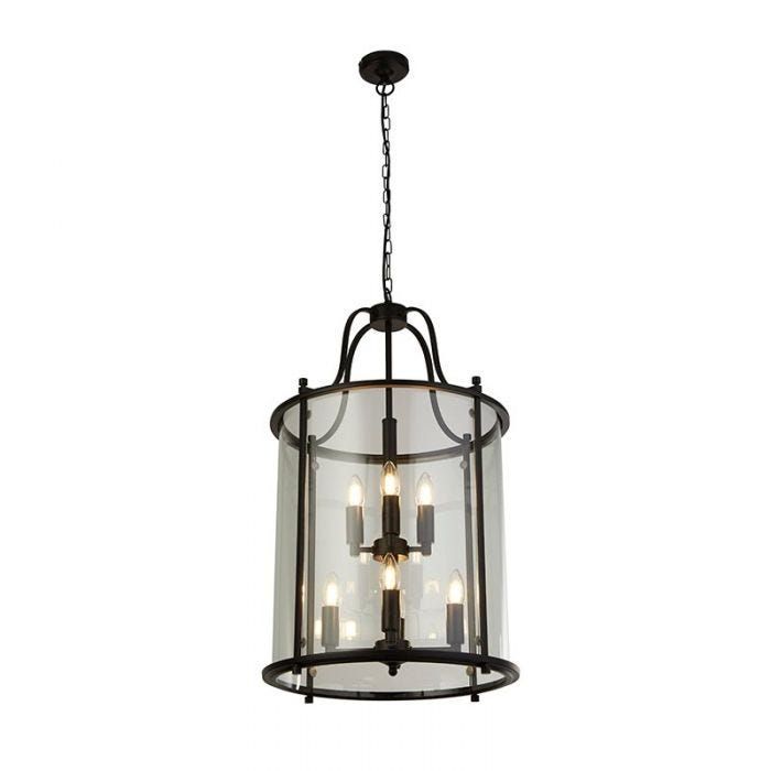 Searchlight Grand Victorian 8 Light Lantern Chandelier – Black – Lighting  Direct Within Black With White Lantern Chandeliers (View 11 of 15)