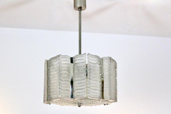 Textured Glass & Nickel Pendant From Kalmar For Sale At Pamono With Regard To Textured Nickel Lantern Chandeliers (Photo 5 of 15)