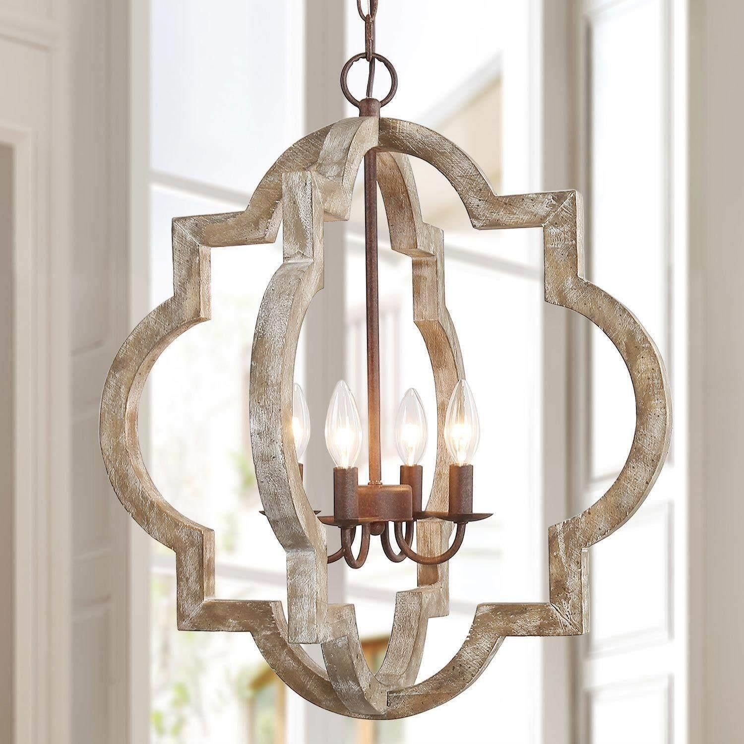 The Gray Barn Farmhouse Rustic 4 Light Distressed Wood Modern Lantern  Chandelier For Living Room – On Sale – Overstock – 29204959 With Rustic Gray Lantern Chandeliers (View 8 of 15)