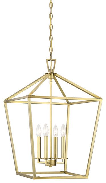 Townsend 4 Light Foyer Pendant – Transitional – Pendant Lighting  Savoy  House | Houzz Pertaining To Warm Brass Lantern Chandeliers (View 11 of 15)