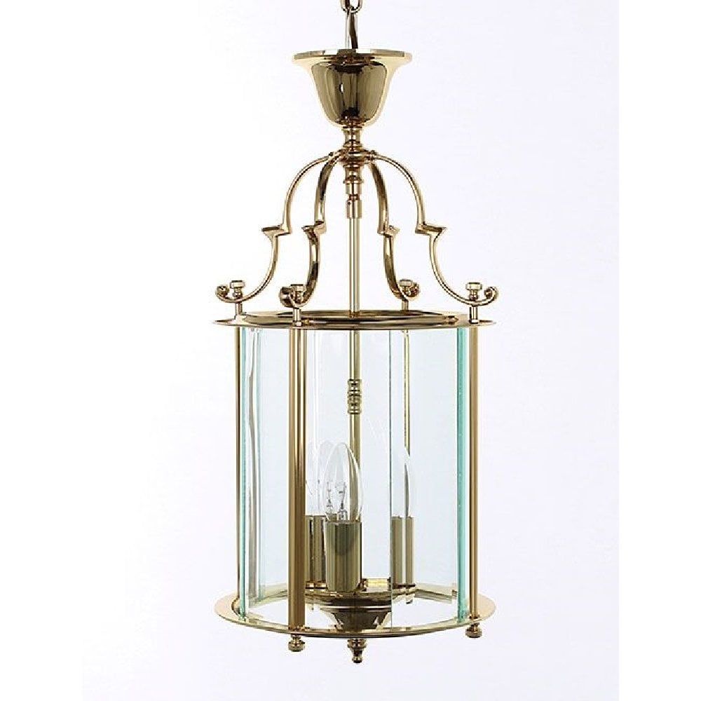Traditional Polished Brass Hanging Hall Lantern With 3 Candle Lights In Burnished Brass Lantern Chandeliers (View 9 of 15)