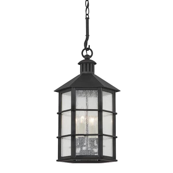 Troy Lighting Lake County 4 Light French Iron, Clear Seeded Lantern Outdoor  Pendant F2526 Frn – The Home Depot With Regard To French Iron Lantern Chandeliers (Photo 11 of 15)