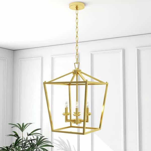 Uixe 6 Light Gold Square Lantern Pendant Light Ssidl50336sg – The Home Depot Inside Brushed Champagne Lantern Chandeliers (View 10 of 15)