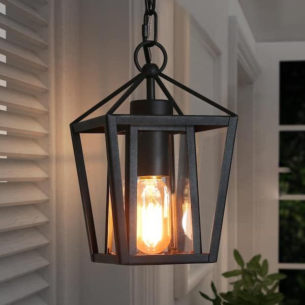 Uolfin Modern Black Outdoor Pendant Light, Arie 1 Light Farmhouse Cage  Outdoor Lantern Pendant Light With Clear Glass Shade L7aanuhd243667n – The  Home Depot Inside Lantern Chandeliers With Transparent Glass (Photo 11 of 15)