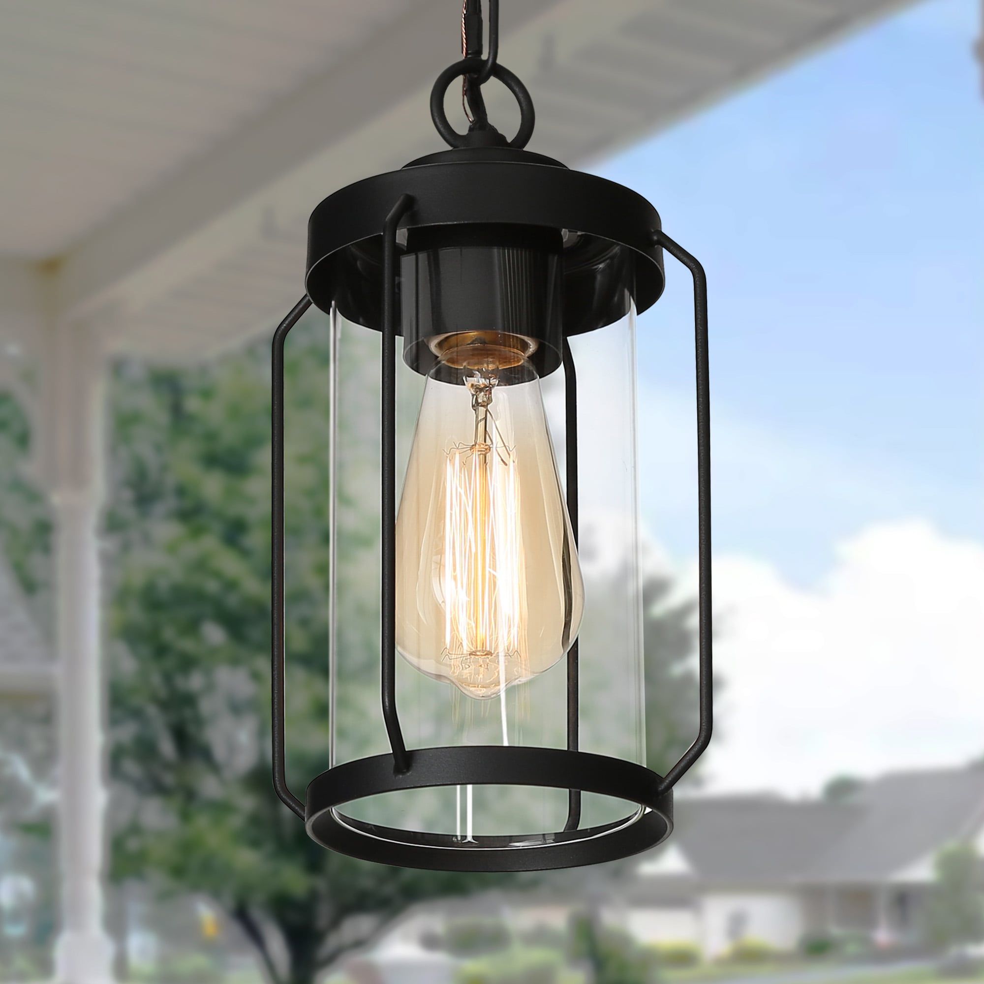 Uolfin Textured Black In Lantern Shape Modern/contemporary Clear Glass  Cylinder Mini Outdoor Pendant Light In The Pendant Lighting Department At  Lowes With Regard To Textured Black Lantern Chandeliers (View 6 of 15)