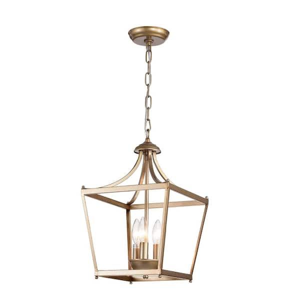 Warehouse Of Tiffany Sunsus 3 Light Gold Pendant Rl8243lbr – The Home Depot For Gild Three Light Lantern Chandeliers (View 11 of 15)