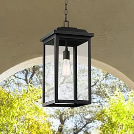West Gate 21 1/2" High Textured Black Steel Outdoor Hanging Light | Outdoor  Hanging Lights, Outdoor Hanging Lanterns, Hanging Lights Pertaining To Textured Black Lantern Chandeliers (View 7 of 15)