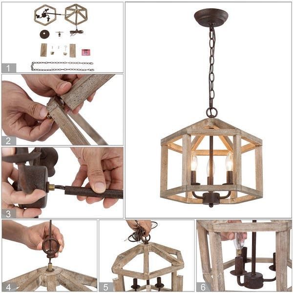 Woodly Modern Farmhouse 3 Light Handcrafted Wood Lantern Chandelier For  Dining Room – Overstock – 35372835 In 2022 | Kitchen Island Lighting Pendant,  Home Lanterns, Kitchen Island Chandelier Within Handcrafted Wood Lantern Chandeliers (View 5 of 15)