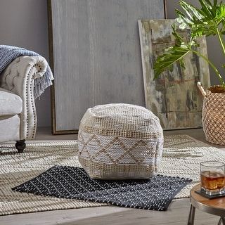 16" Ivory And Beige Geometric Rectangular Pouf Ottoman – Overstock –  32451902 Within Soft Ivory Geometric Ottomans (View 6 of 15)