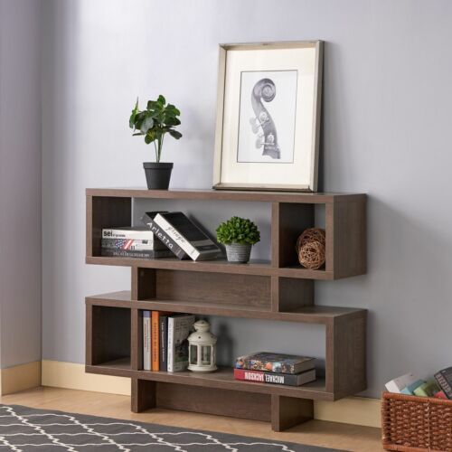 2 Tier Geometric Open Back Bookcase Home Office Shelf Walnut Oak | Ebay Inside Walnut 2 Tier Bookcases (View 7 of 15)