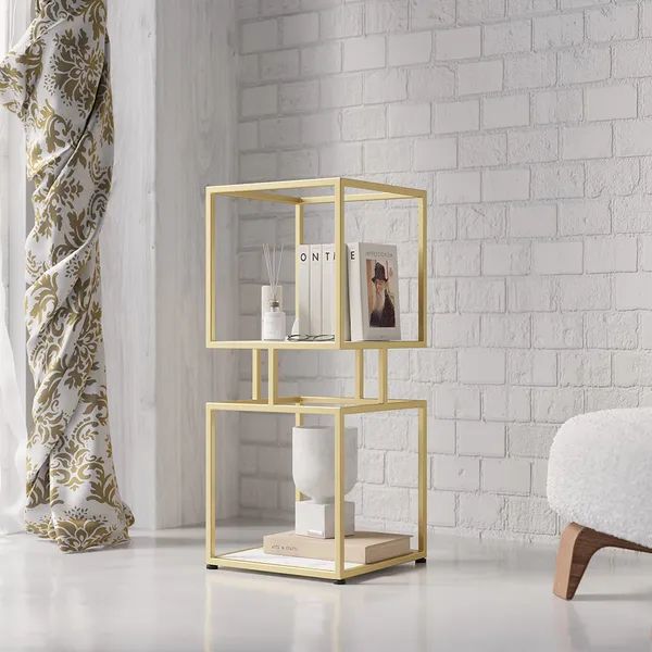 2 Tier Modern Gold Cube Bookcase With Metal Tower Display Shelf Homary In 2 Tier Bookcases (View 8 of 15)