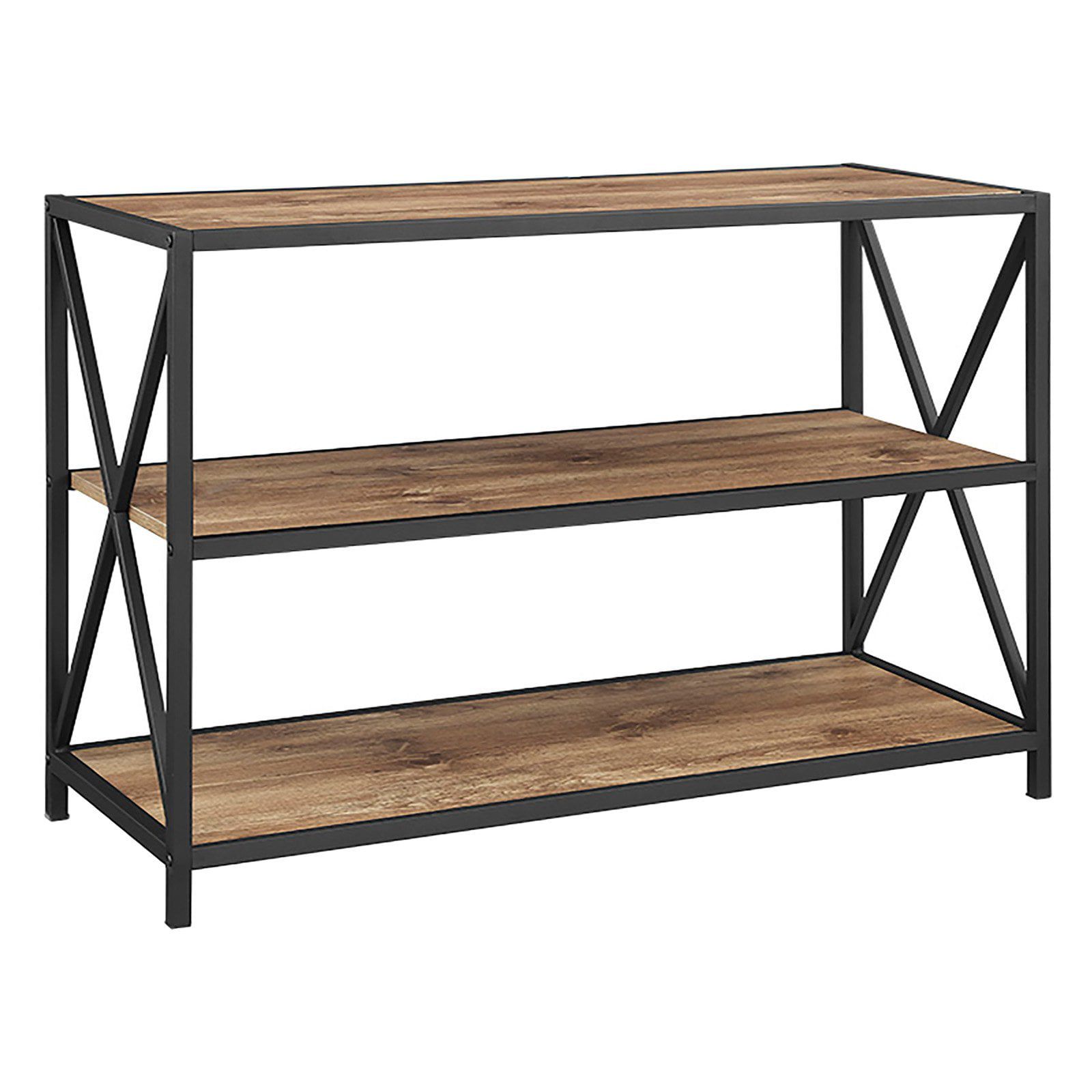 3 Shelf X Frame Metal And Wood Media Bookcase In Barnwood – Walmart For X Frame Metal Bookcases (Photo 1 of 15)