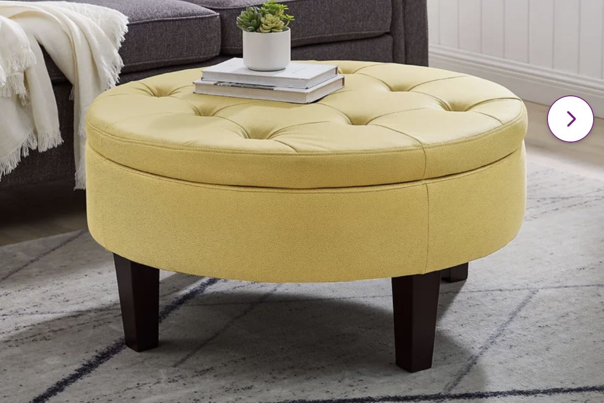36'' Wide Faux Leather Tufted Round Storage Ottoman With Storage Yellow –  Sage Liquidation In 36 Inch Round Ottomans (View 10 of 15)
