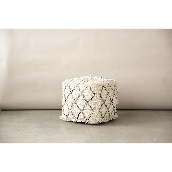 3r Studios White Fringed With Sequins Moroccan Pouf Da6458 – The Home Depot Throughout Ottomans With Sequins (View 5 of 15)