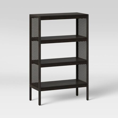 48" Minsmere Natural Black Bookshelf – 3 Shelf Bookcase Woven Caned Sides |  Ebay Intended For Natural Black Bookcases (View 14 of 15)
