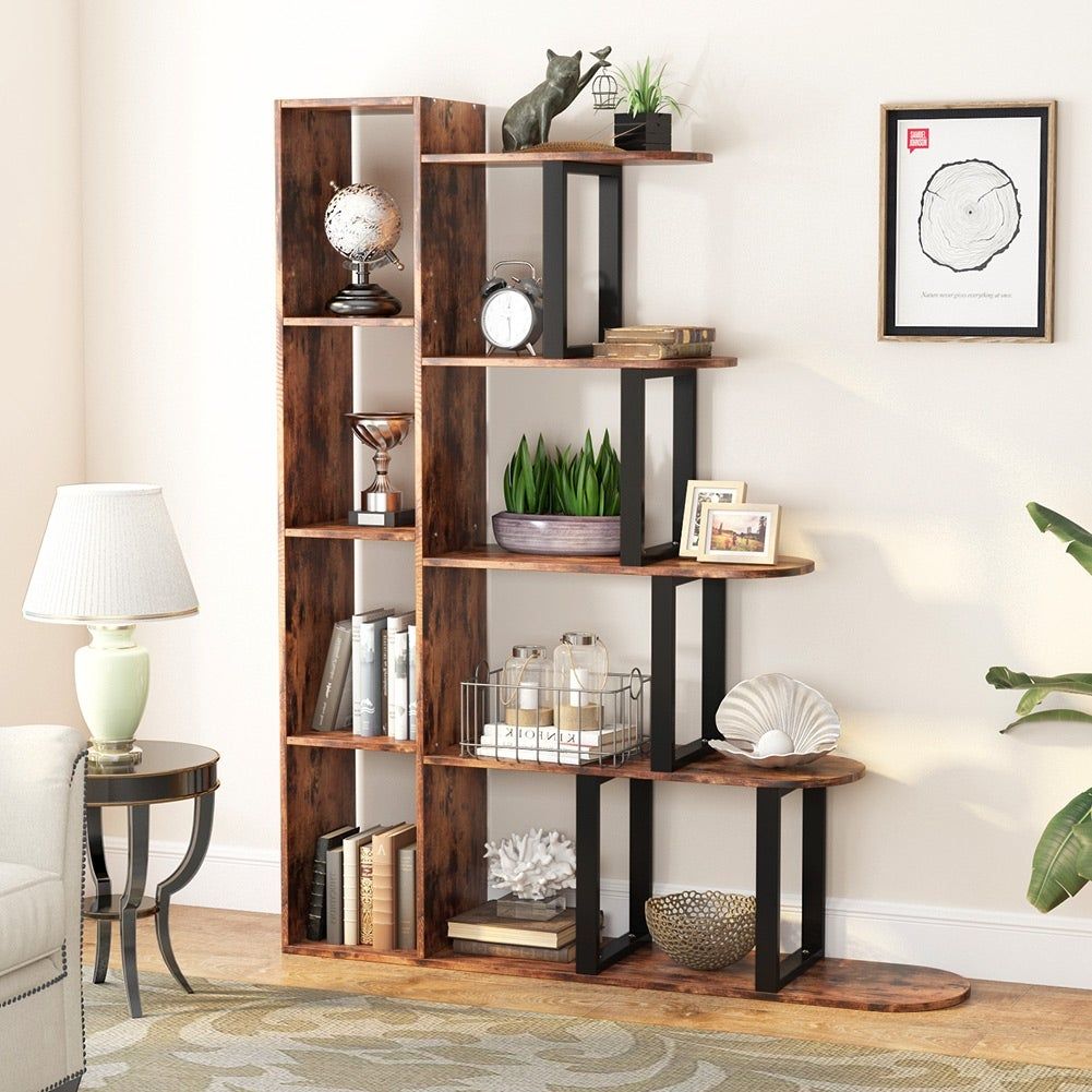 5 Tier Bookshelf Rustic Display Shelf Room Divider – 47.2 X  (View 5 of 15)