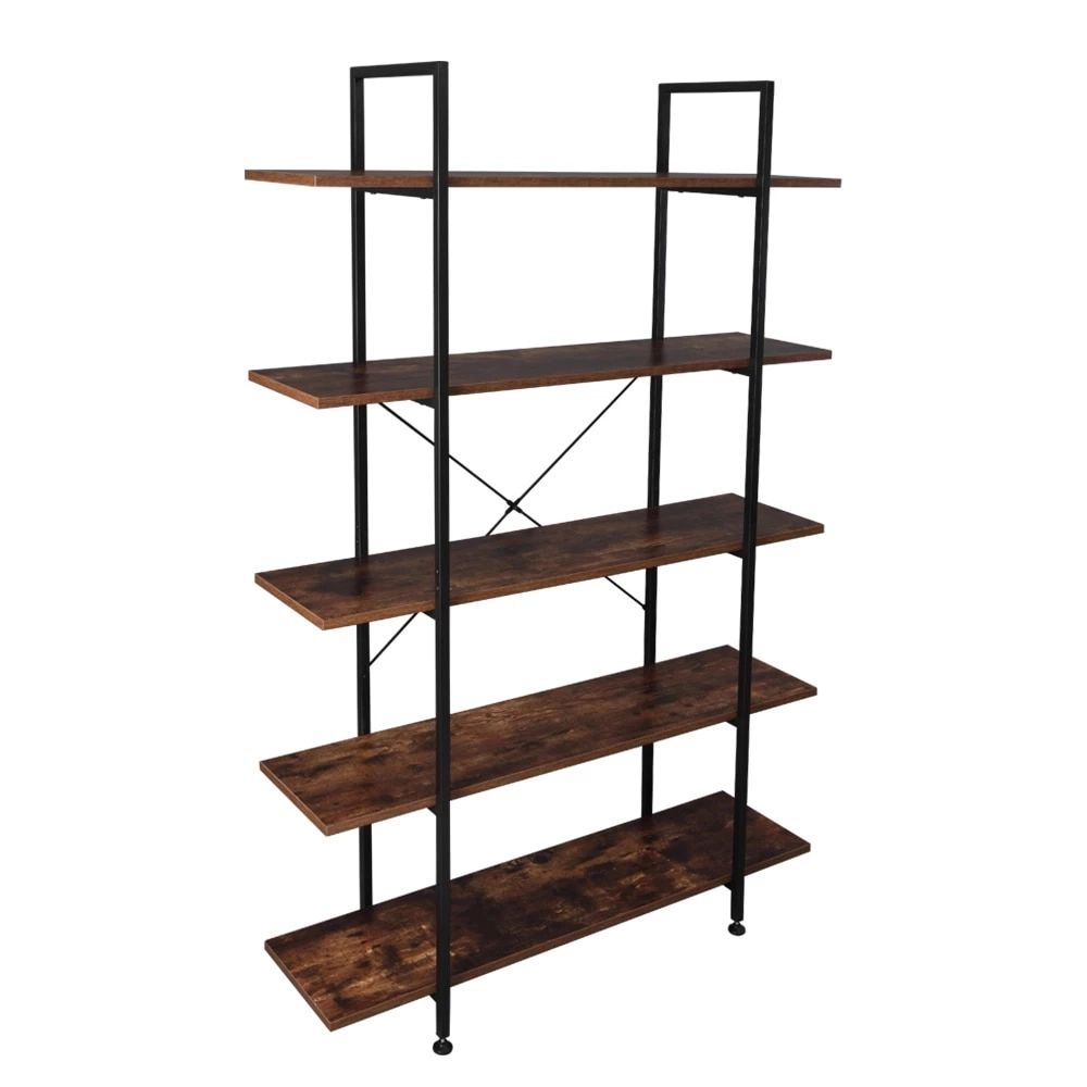 5 Tier Industrial Bookcase And Book Shelves, Vintage Wood And Metal  Bookshelves, Retro Brown – Bookcases – Aliexpress Pertaining To Brown Metal Bookcases (View 11 of 15)