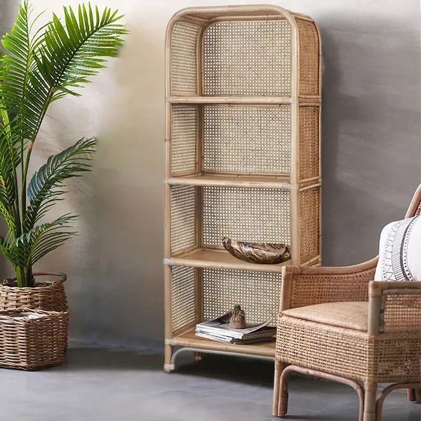 59" Natural Rattan Woven Bookcase 4 Tier Open Storage Display Shelving  Wooden Bookshelf  Homary Regarding Rattan Bookcases (View 2 of 15)