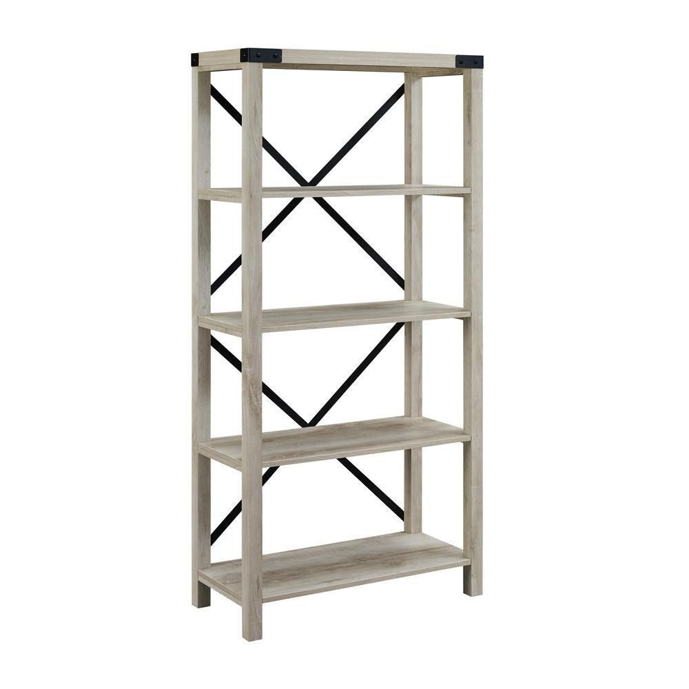 64" Wood Farmhouse Metal X Frame Bookcase – White Oak | Ebay With X Frame Metal Bookcases (Photo 7 of 15)
