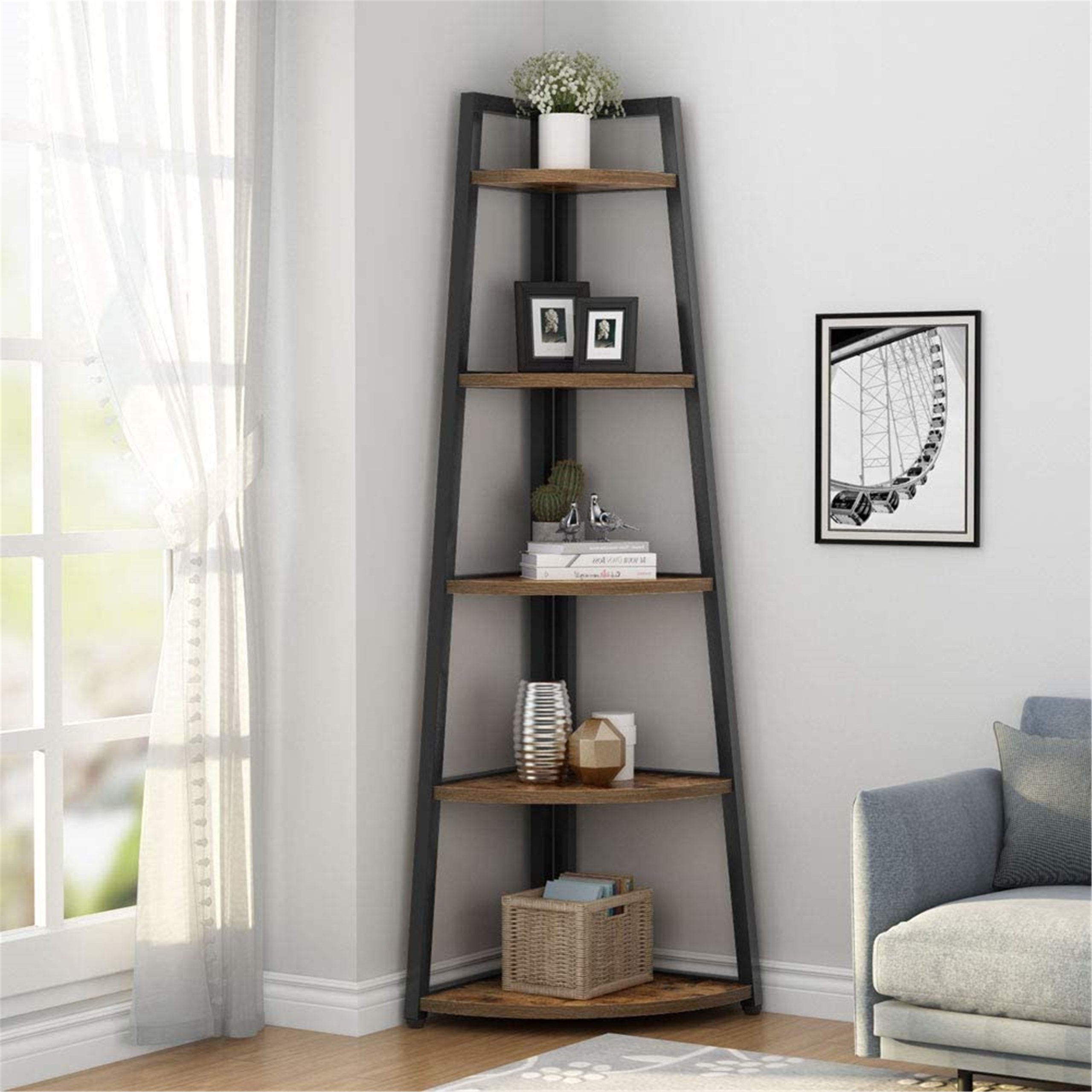 70 Inch Tall Corner Shelf, Rustic Ladder Corner Bookshelf Bookcase – On  Sale – Overstock – 31306585 Throughout Corner Ladder Bookcases (View 3 of 15)
