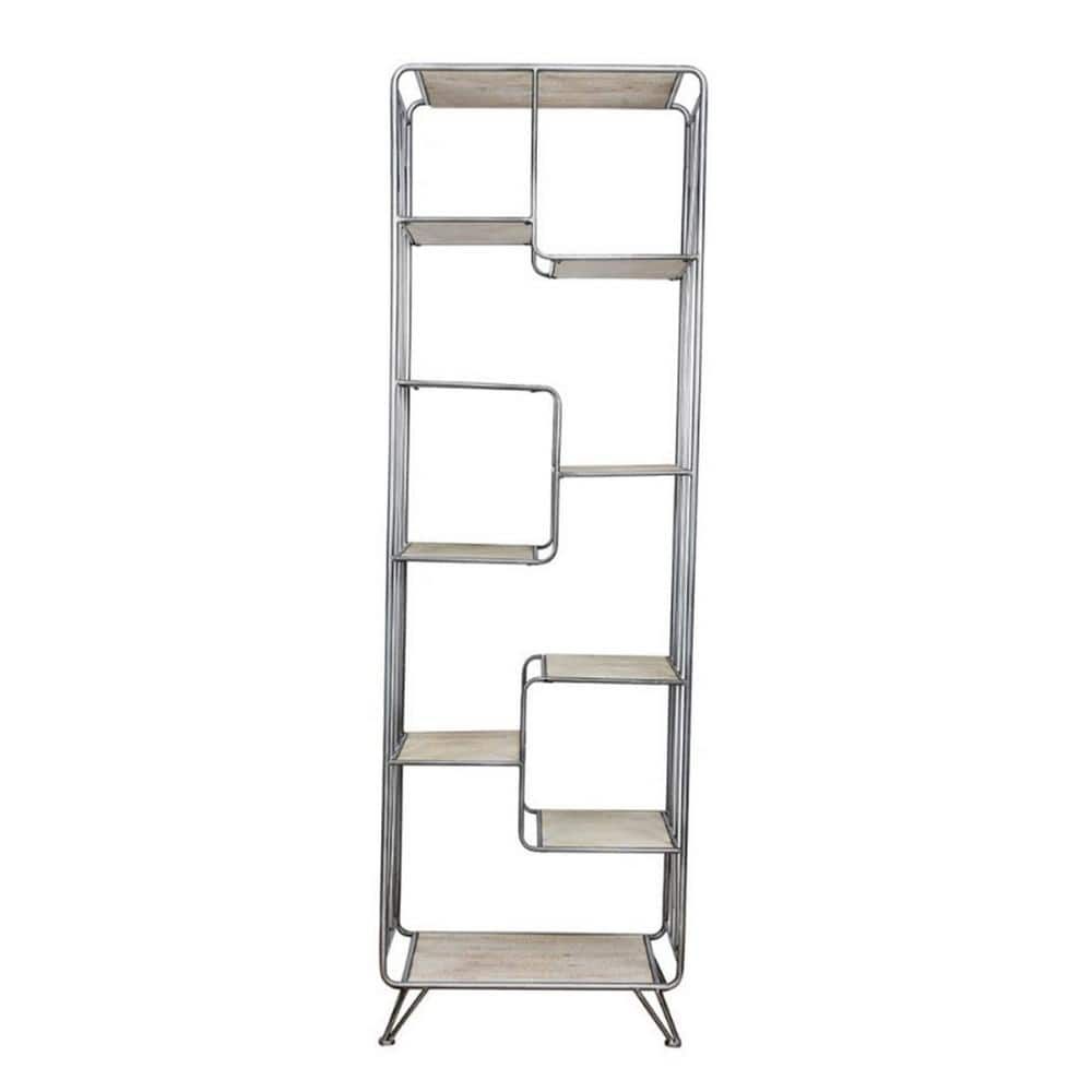 A And B Home Quimby 75.2 In. Silver Staggered Tall Bookshelf – Black,  Natural With 8 Shelves D43158 – The Home Depot For Dark Brushed Pewter Bookcases (Photo 14 of 15)