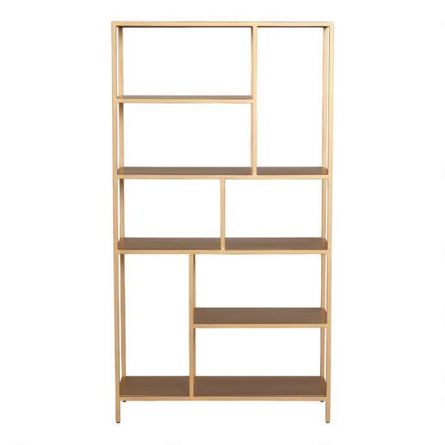 Aaliyah Antique Gold Metal Wood Bookshelf Pertaining To Antique Gold Bookcases (Photo 9 of 15)
