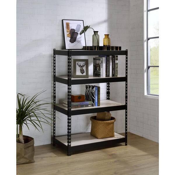Acme Furniture Decmus 48 In. Natural & Black Finish 4  Shelf Standard  Bookcase 92784 – The Home Depot Within Natural Black Bookcases (Photo 3 of 15)