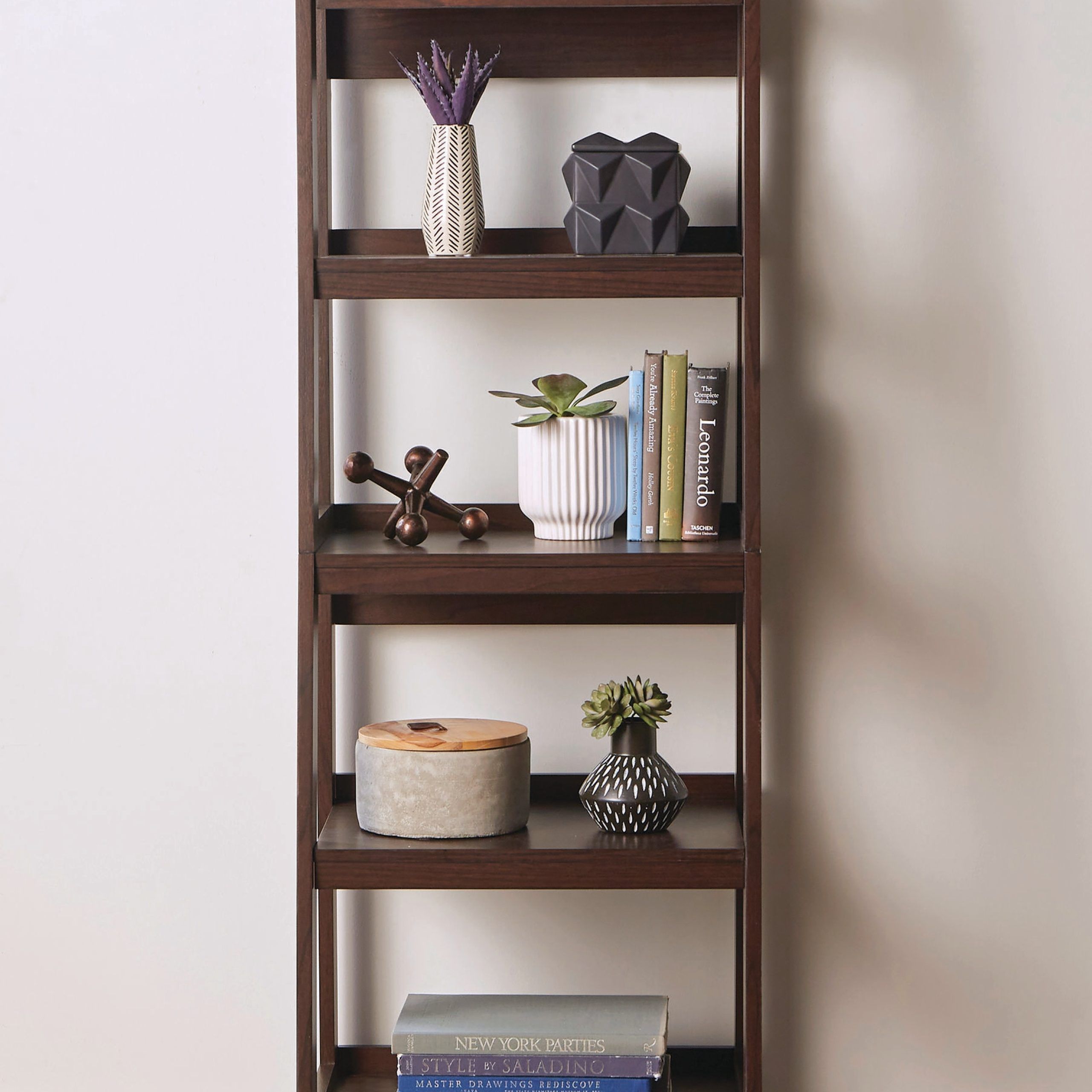 Allen + Roth Dark Walnut 5 Shelf Ladder Bookcase (20.5 In W X 72 In H X  18 In D) In The Bookcases Department At Lowes Pertaining To Dark Walnut Bookcases (Photo 4 of 15)