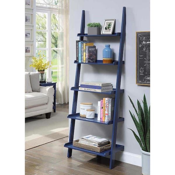 American Heritage 72 In. (h) Cobalt Blue Wood 5 –  Shelf Ladder Bookcase  R6 322 – The Home Depot Intended For Blue Wood Bookcases (Photo 15 of 15)