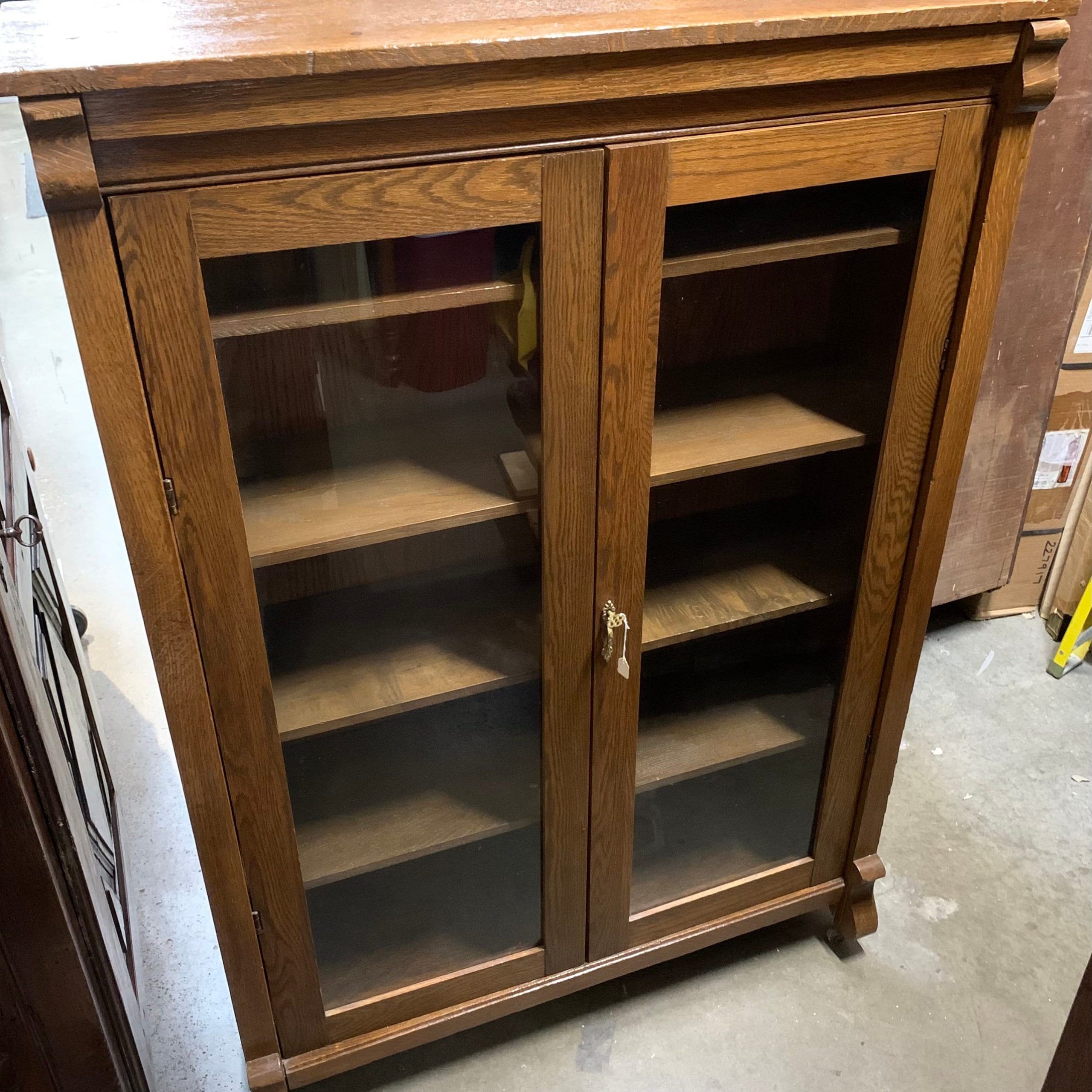Antique Oak Two Door Bookcase 4 Adjustable  (View 15 of 15)