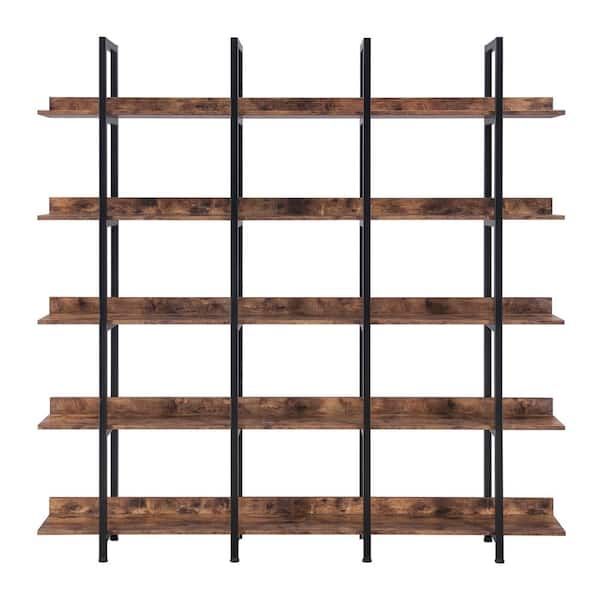 Athmile 70.87 In. Brown 5 Tier Bookcase Home Office Open Bookshelf With  Metal Frame Gz Wf286176aat – The Home Depot With Regard To Five Tier Bookcases (Photo 11 of 15)