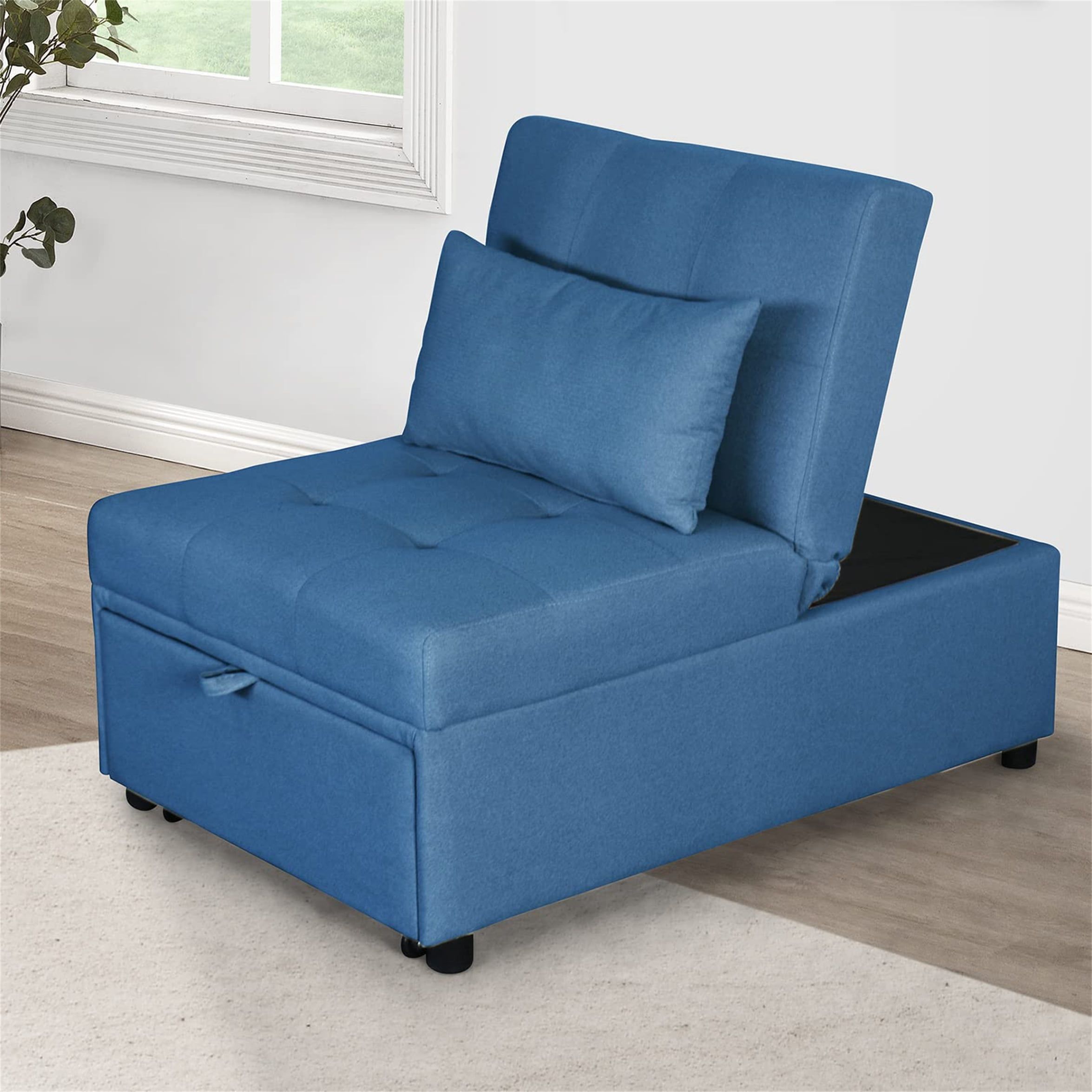 Aukfa Convertible Chair Bed  4 In 1 Multi Functional Folding Ottoman Bed  Single Sleeper Sofa Chaise Lounge  Blue – Walmart For Blue Folding Bed Ottomans (View 2 of 15)