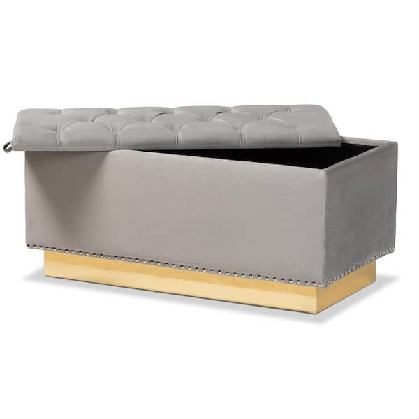 Baxton Studio Powell Grey And Gold Storage Ottoman 175 11236 Hd – The Home  Depot In Gold Storage Ottomans (View 2 of 15)