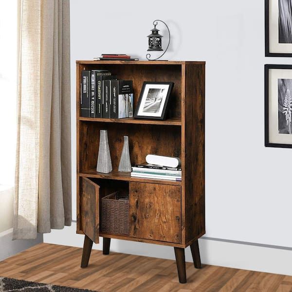 Benjara Brown 2 Tier Wooden Bookshelf With Storage Cabinet And Angled Legs  Bm197495 – The Home Depot Regarding 2 Tier Bookcases (View 4 of 15)