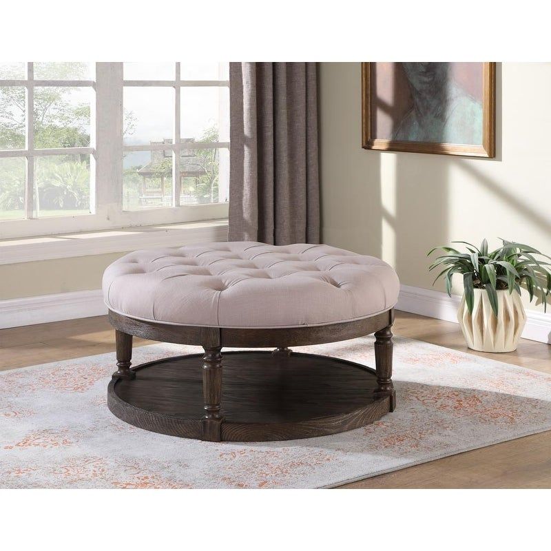 Best Master Furniture Upholstered Round Tufted Ottoman Coffee Table – On  Sale – Overstock – 28249765 Intended For Upholstered Ottomans (View 14 of 15)