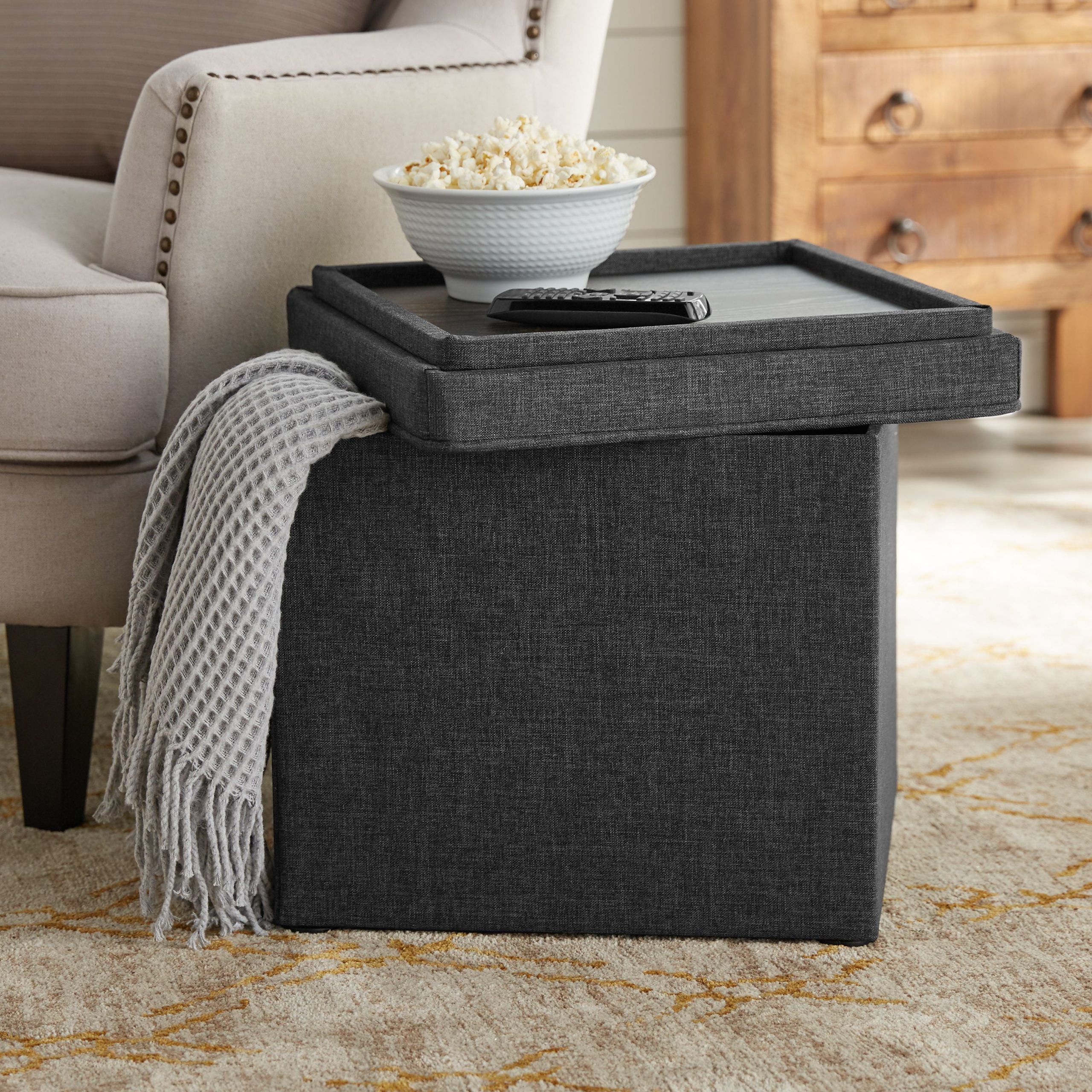 Better Homes & Gardens Storage Ottoman With Tray, 16", Grey – Walmart In 16 Inch Ottomans (View 13 of 15)