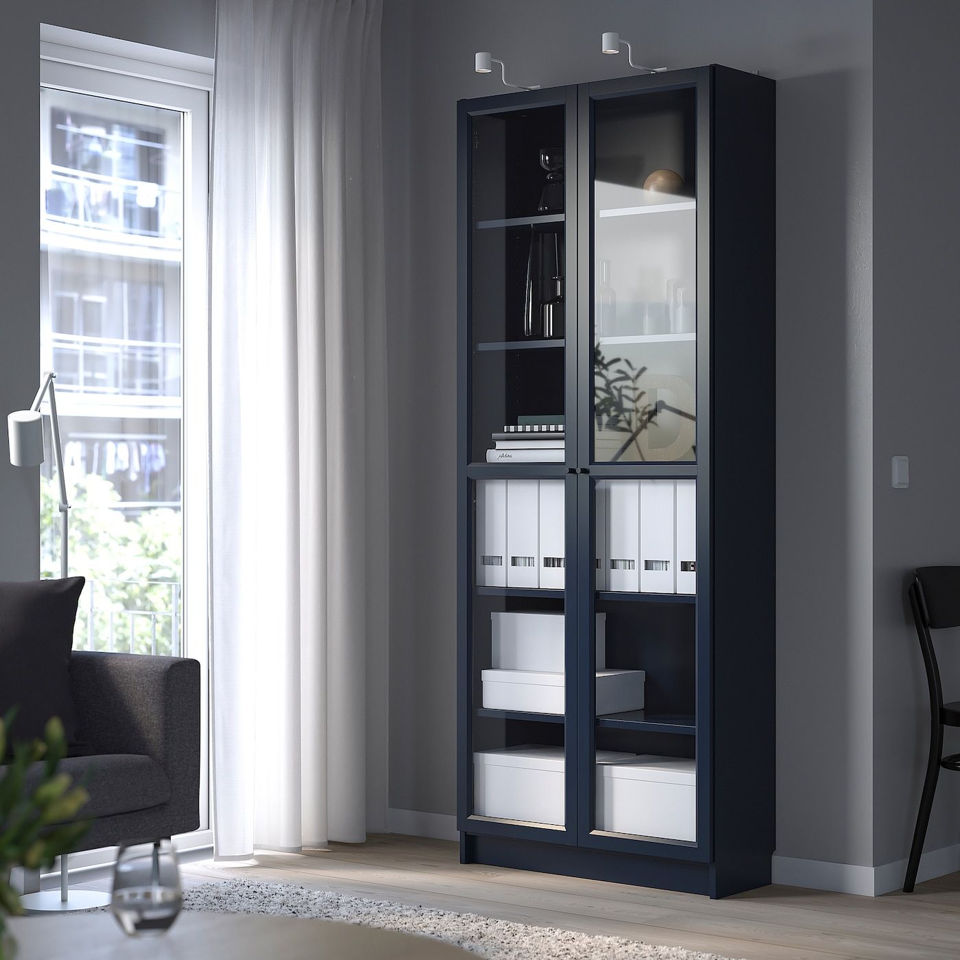 Billy Bookcase With Glass Doors, Dark Blue, 31 1/2x11 3/4x79 1/2" – Ikea With Regard To Blue Wood Bookcases (View 12 of 15)