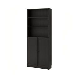 Billy/oxberg Bookcase With Doors Black Brown 80x30x202 Cm | Ikea Lietuva Within Single Door Bookcases (View 6 of 15)
