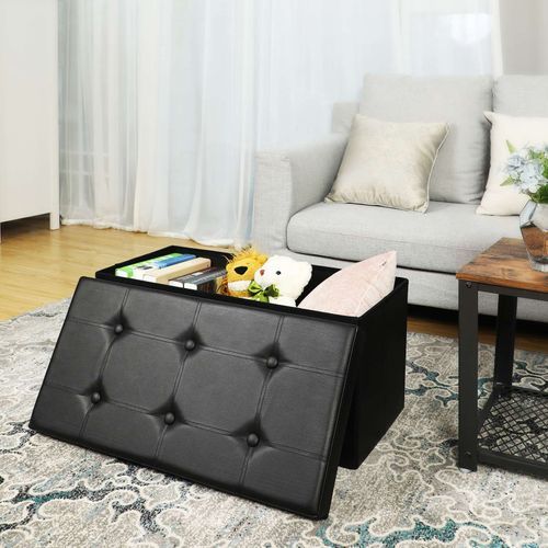 Black Faux Leather Storage Ottoman Bench | Home Storage & Organization |  Songmics Intended For Black Faux Leather Ottomans (View 10 of 15)