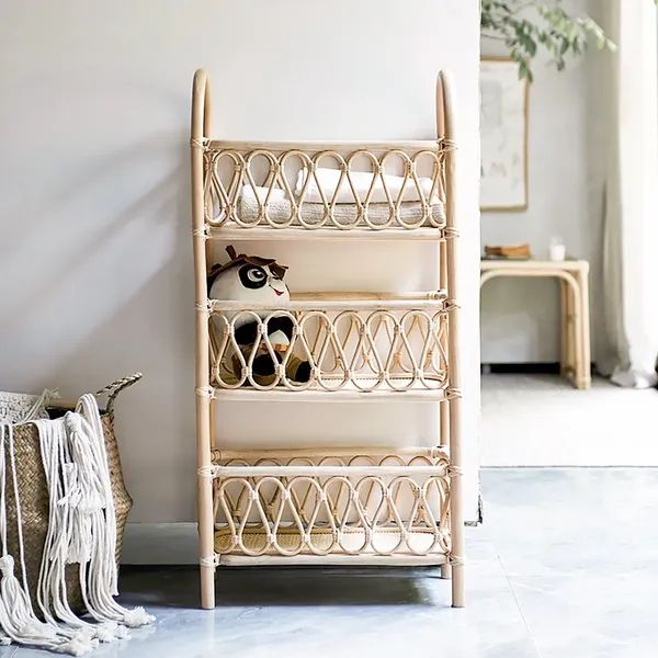 Boho Woven Rattan Bookcase 3 Tier Open Storage Display Shelving Wood In  Natural Homary For Rattan Bookcases (View 8 of 15)