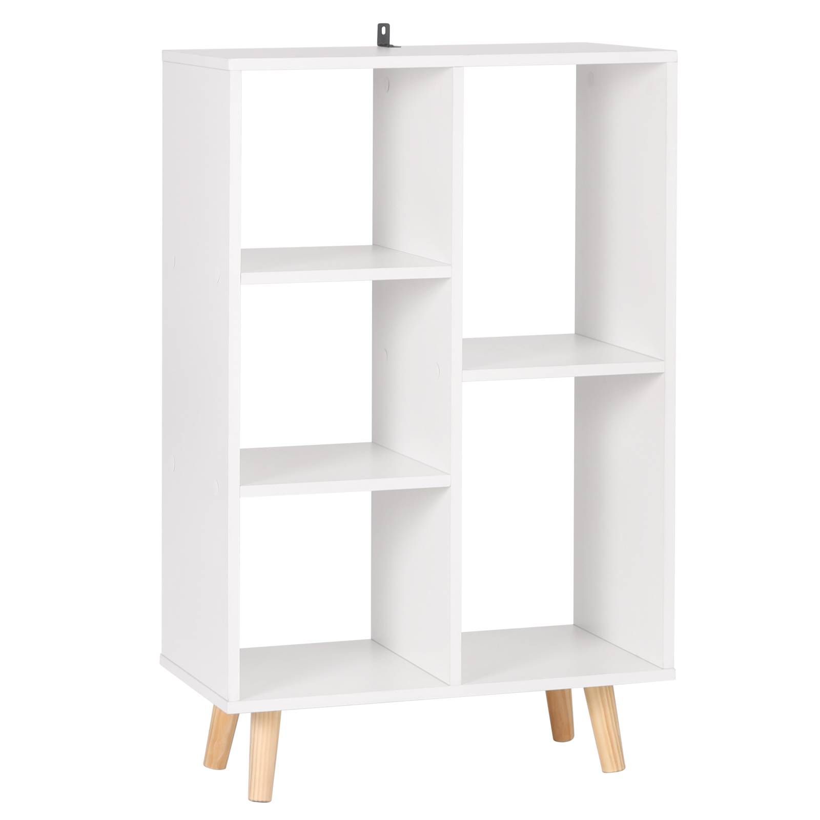 Bookcase Made Of Mdf & Wood With 5 Compartments White | Woltu.eu For Wooden Compartment Bookcases (Photo 10 of 15)