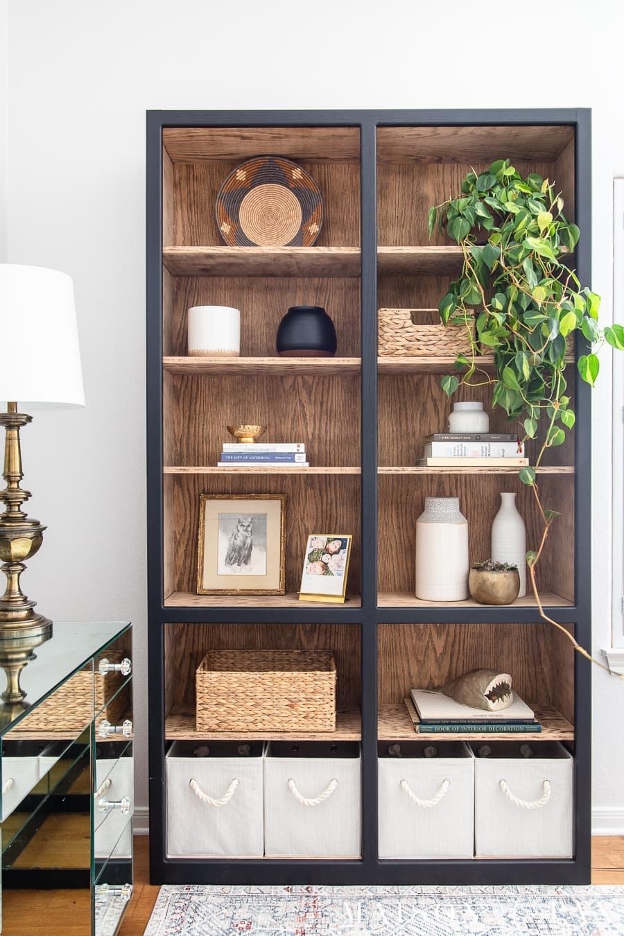 Bookcase Makeover: Black And Wood Oak Bookcase – Maison De Pax For Matte Black Bookcases (Photo 5 of 15)