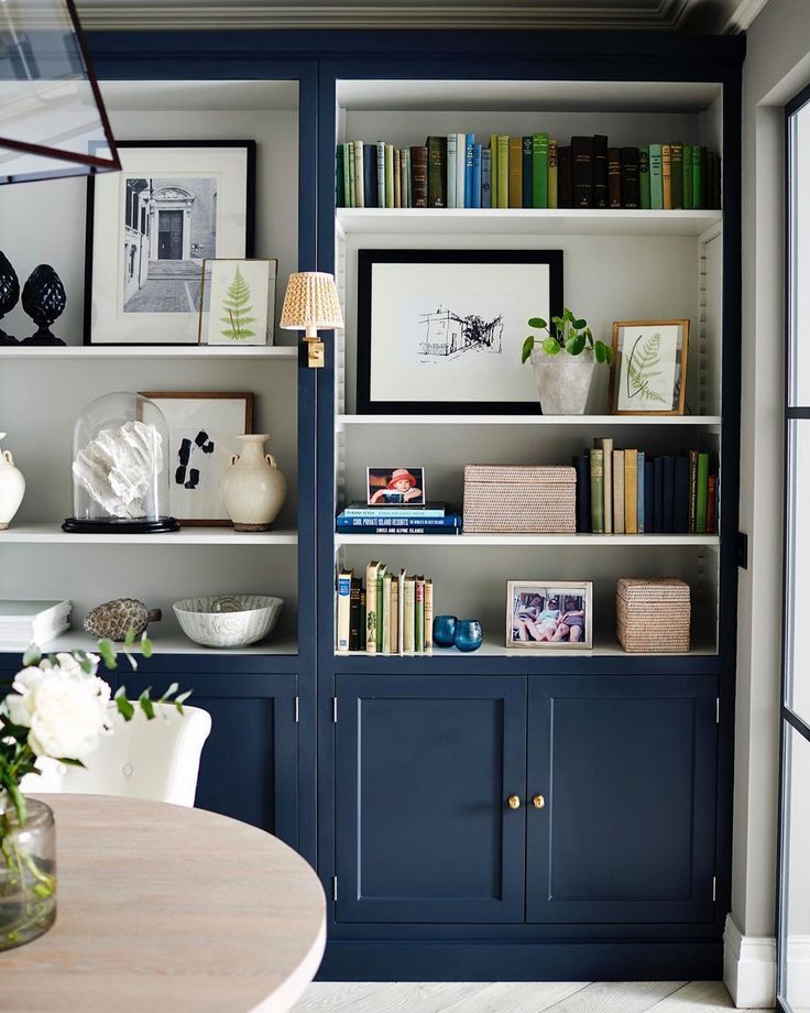 Bookshelf Styling Ideas – Navy Blue Built In Bookcase | Home Office Design,  Home Living Room, Interior With Navy Blue Bookcases (View 6 of 15)