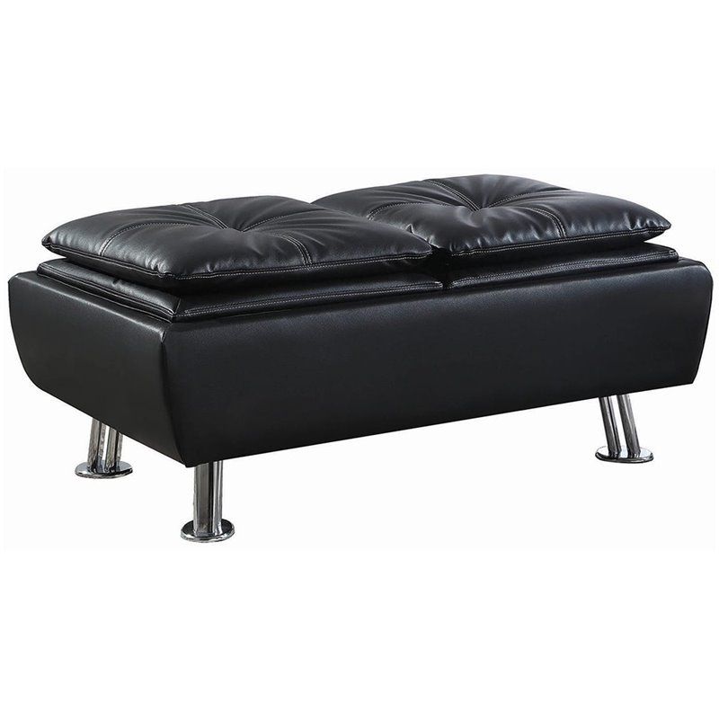 Bowery Hill Faux Leather Tufted Storage Ottoman In Black – Walmart Inside Black Leather Wrapped Ottomans (View 6 of 15)
