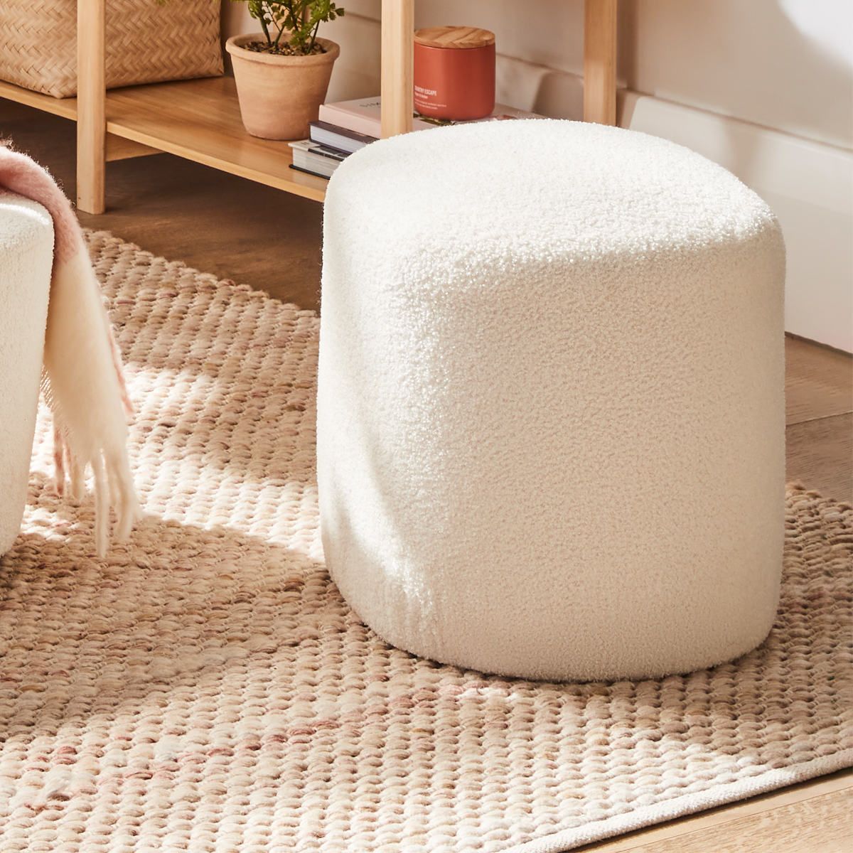 Brand New White Boucle Ottoman New Foot Stool Seat Chaise | Ebay Regarding Boucle Ottomans (View 9 of 15)